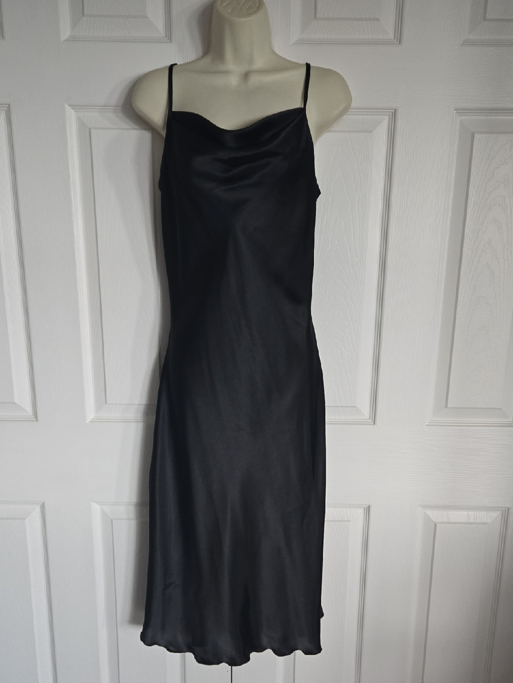 bebe Black Satin Midi Slip Dress